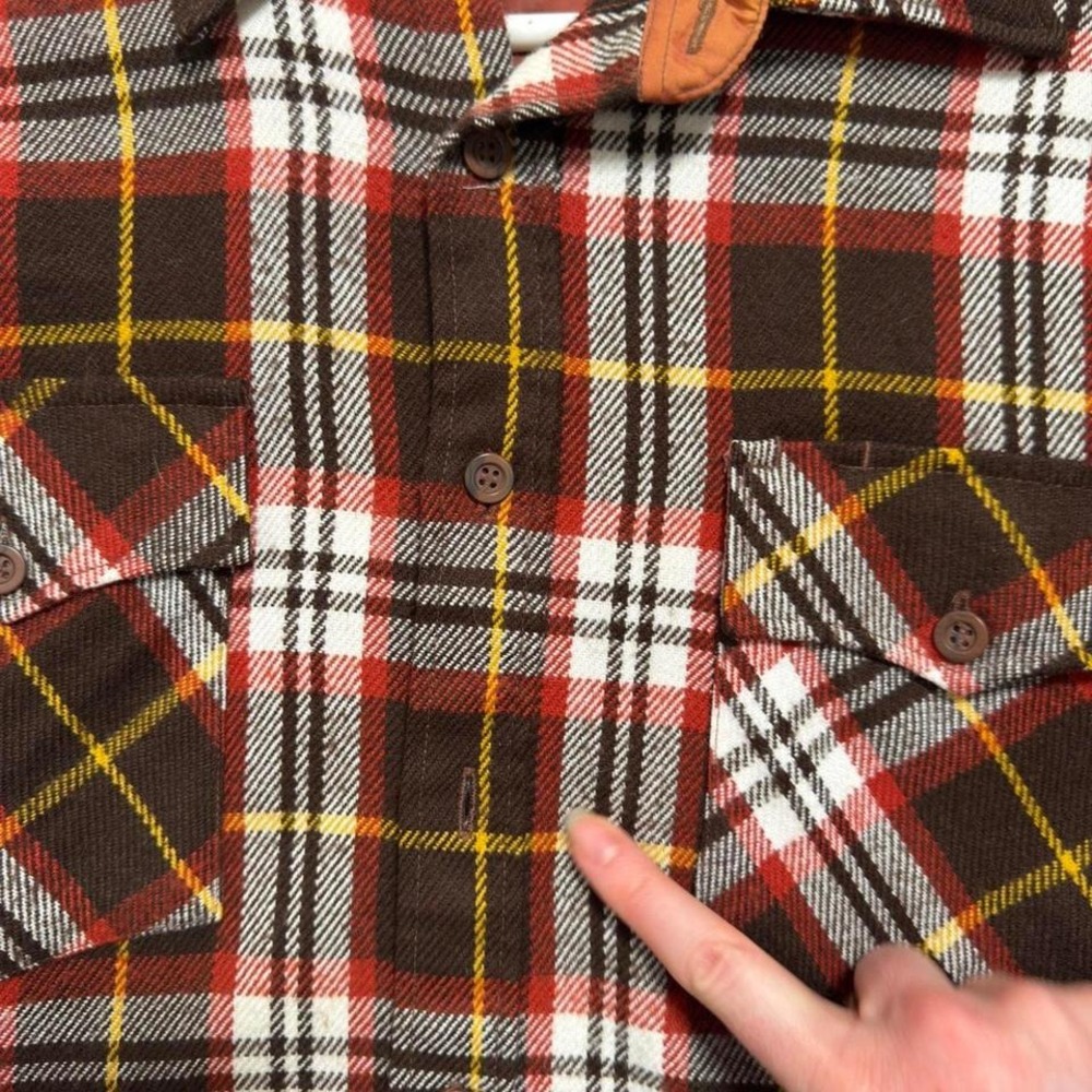 Vintage Sears Plaid Flannel Shirt Men's Medium Color Brown - Picture 3 of 5
